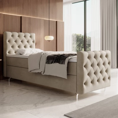 Čalouněná postel 90x200 ADRIA PLUS s úložným prostorem - levá, béžová