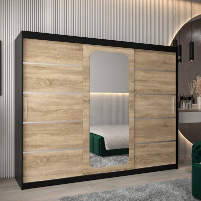 Zrcadlová skříň DONICELA 3 - 250 cm, černá / sonoma