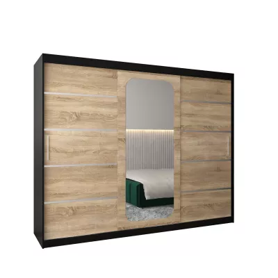 Zrcadlová skříň DONICELA 3 - 250 cm, černá / sonoma