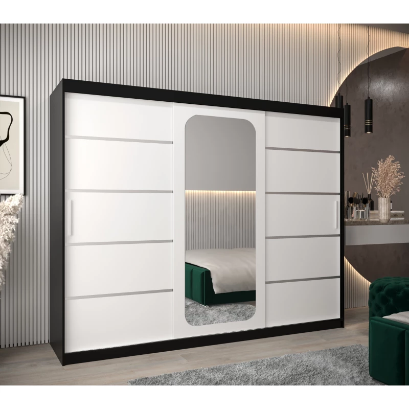 Zrcadlová skříň DONICELA 3 - 250 cm, černá / bílá