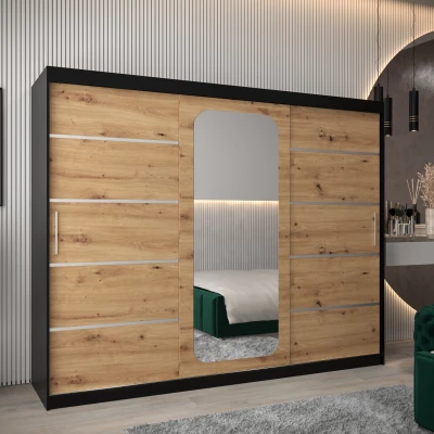 Zrcadlová skříň DONICELA 3 - 250 cm, černá / artisan