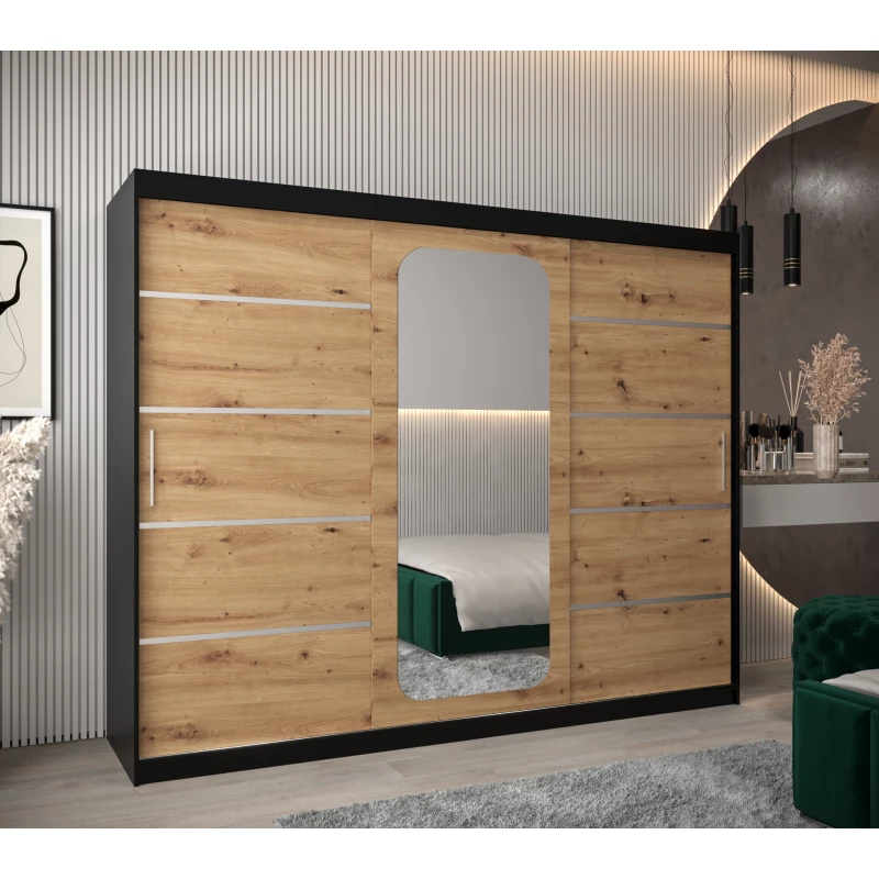 Zrcadlová skříň DONICELA 3 - 250 cm, černá / artisan