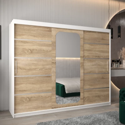 Zrcadlová skříň DONICELA 3 - 250 cm, bílá / sonoma