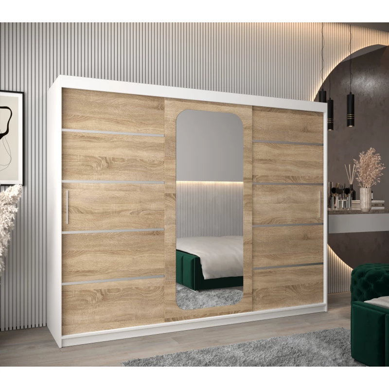 Zrcadlová skříň DONICELA 3 - 250 cm, bílá / sonoma