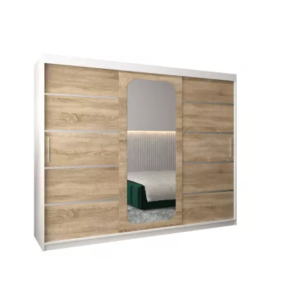 Zrcadlová skříň DONICELA 3 - 250 cm, bílá / sonoma