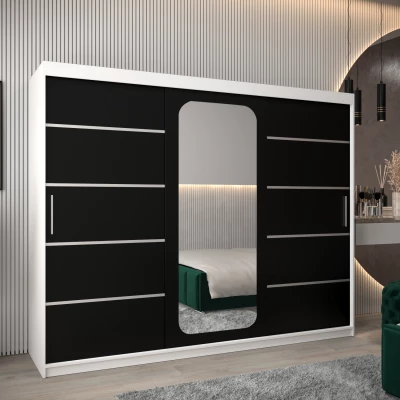 Zrcadlová skříň DONICELA 3 - 250 cm, bílá / černá