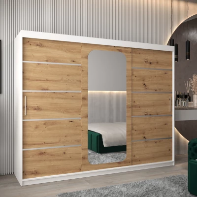 Zrcadlová skříň DONICELA 3 - 250 cm, bílá / artisan