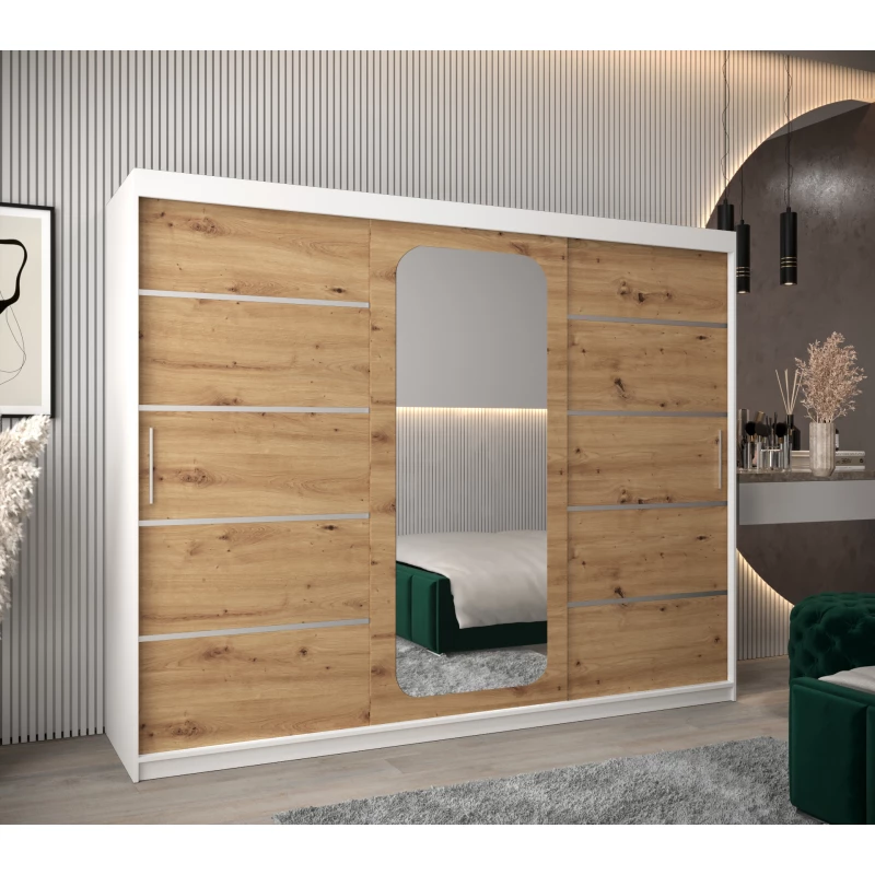 Zrcadlová skříň DONICELA 3 - 250 cm, bílá / artisan