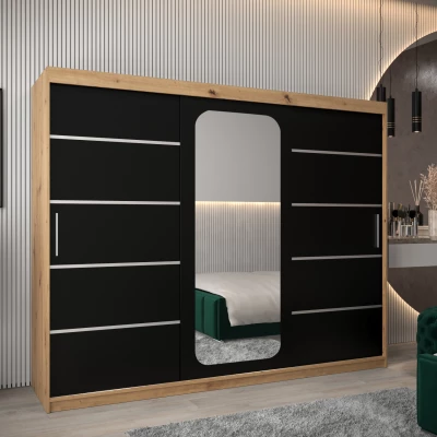 Zrcadlová skříň DONICELA 3 - 250 cm, artisan / černá