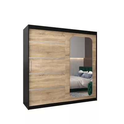 Zrcadlová skříň DONICELA 3 - 200 cm, černá / sonoma