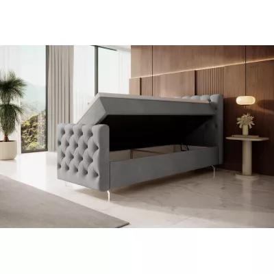 Čalouněná postel 90x200 ADRIA PLUS s úložným prostorem - pravá, světle šedá