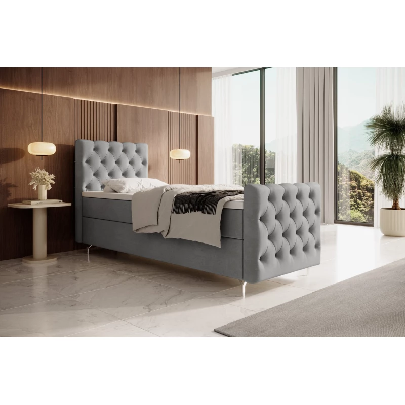 Čalouněná postel 90x200 ADRIA COMFORT PLUS s úložným prostorem - pravá, světle šedá