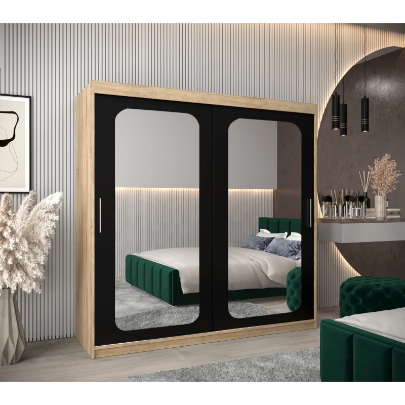 Zrcadlová skříň DONICELA 2 - 200 cm, sonoma / černá