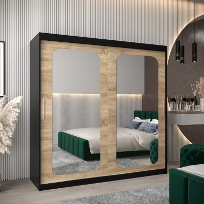 Zrcadlová skříň DONICELA 2 - 200 cm, černá / sonoma