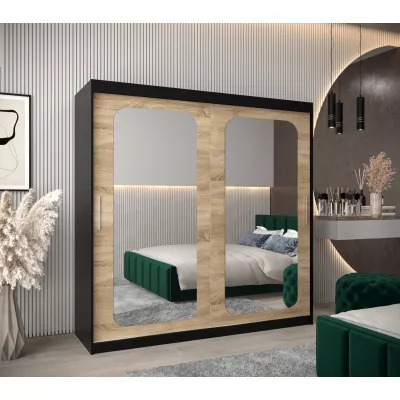 Zrcadlová skříň DONICELA 2 - 200 cm, černá / sonoma