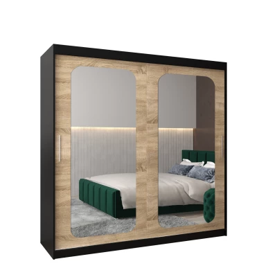 Zrcadlová skříň DONICELA 2 - 200 cm, černá / sonoma