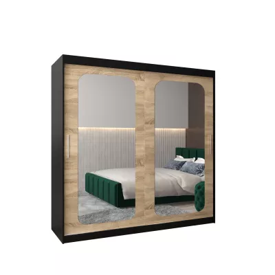 Zrcadlová skříň DONICELA 2 - 200 cm, černá / sonoma