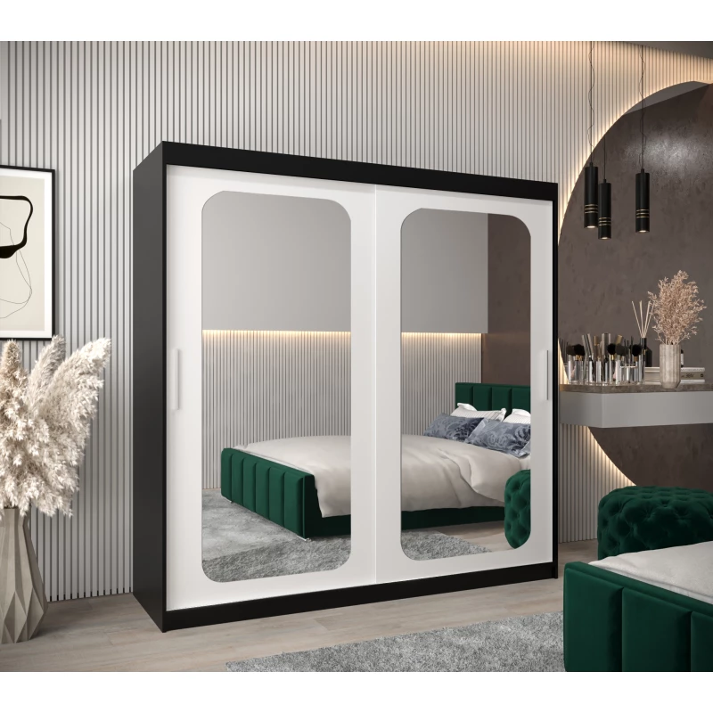 Zrcadlová skříň DONICELA 2 - 200 cm, černá / bílá