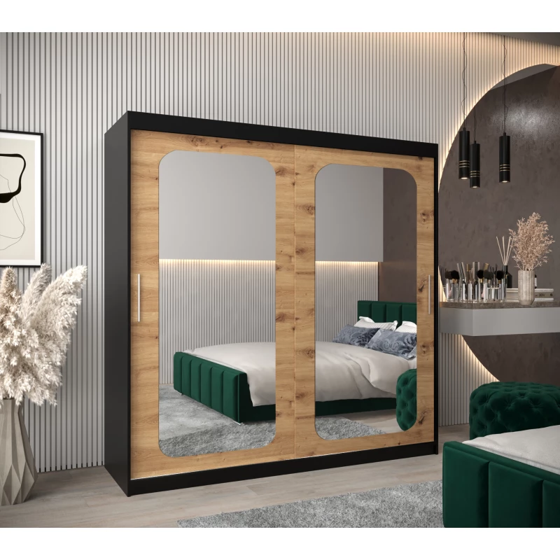 Zrcadlová skříň DONICELA 2 - 200 cm, černá / artisan