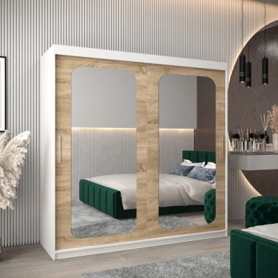 Zrcadlová skříň DONICELA 2 - 200 cm, bílá / sonoma