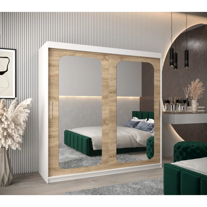 Zrcadlová skříň DONICELA 2 - 200 cm, bílá / sonoma