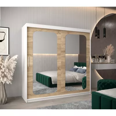 Zrcadlová skříň DONICELA 2 - 200 cm, bílá / sonoma