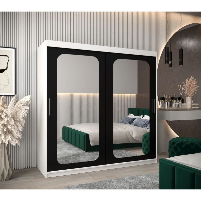 Zrcadlová skříň DONICELA 2 - 200 cm, bílá / černá