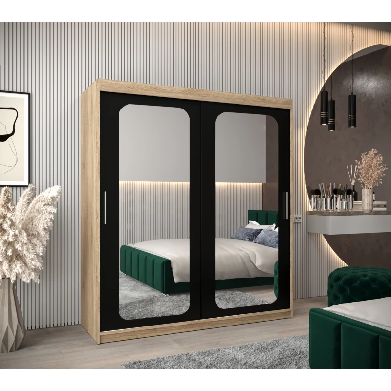 Zrcadlová skříň DONICELA 2 - 180 cm, sonoma / černá