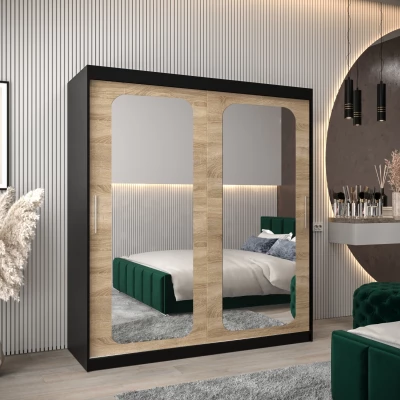 Zrcadlová skříň DONICELA 2 - 180 cm, černá / sonoma