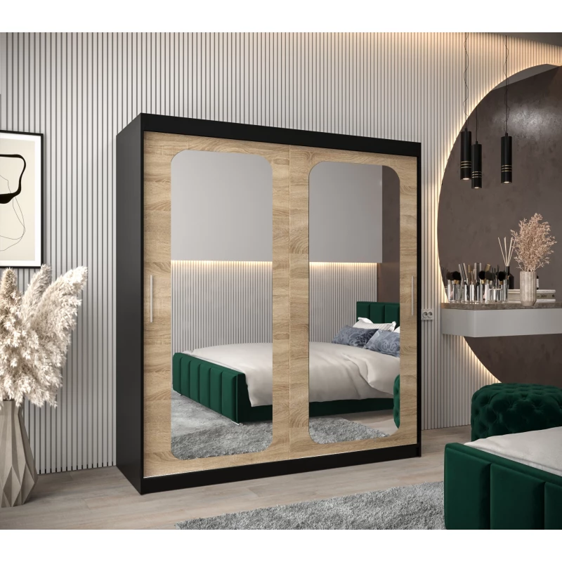 Zrcadlová skříň DONICELA 2 - 180 cm, černá / sonoma