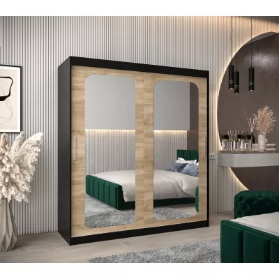 Zrcadlová skříň DONICELA 2 - 180 cm, černá / sonoma