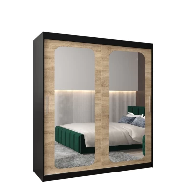 Zrcadlová skříň DONICELA 2 - 180 cm, černá / sonoma