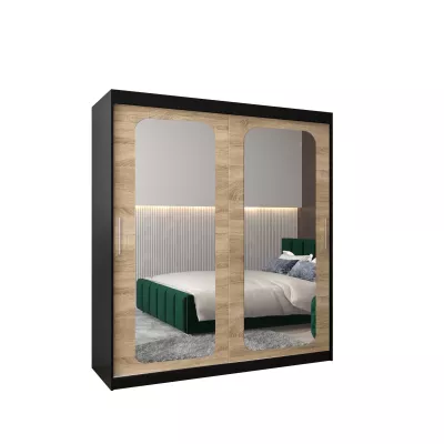 Zrcadlová skříň DONICELA 2 - 180 cm, černá / sonoma