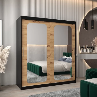 Zrcadlová skříň DONICELA 2 - 180 cm, černá / artisan