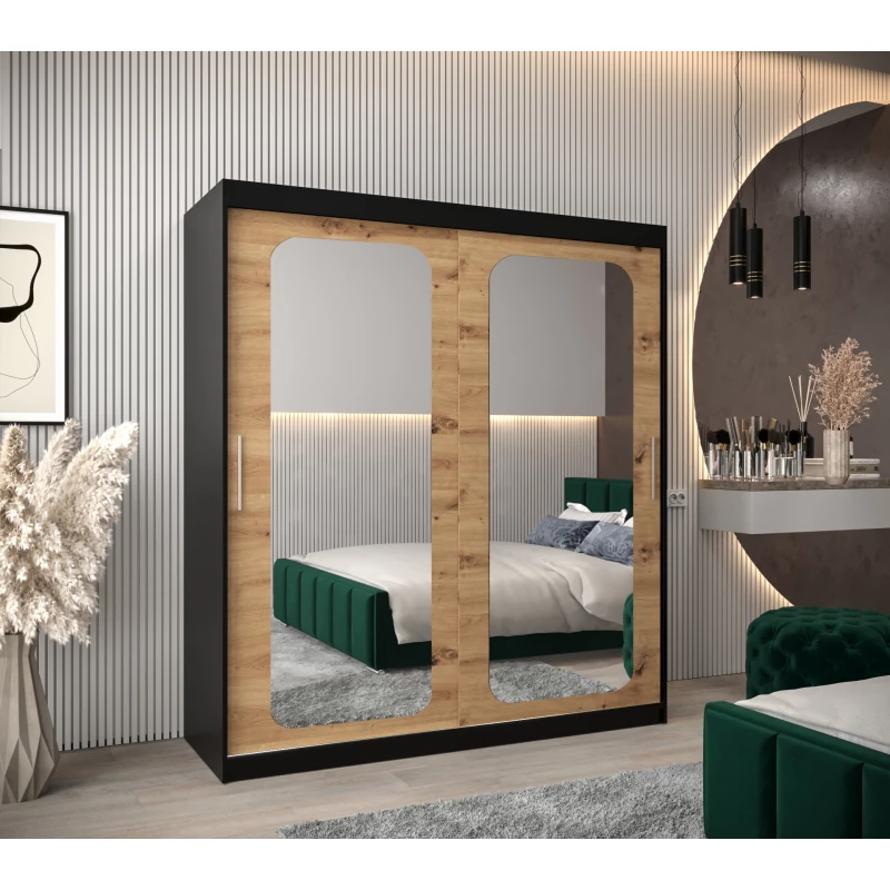 Zrcadlová skříň DONICELA 2 - 180 cm, černá / artisan