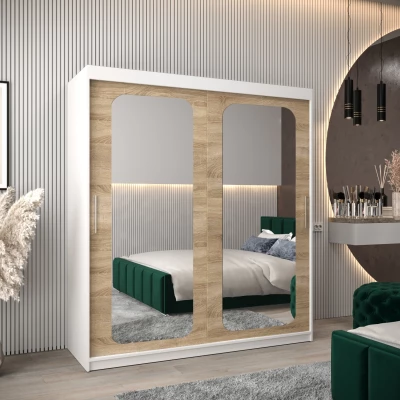 Zrcadlová skříň DONICELA 2 - 180 cm, bílá / sonoma