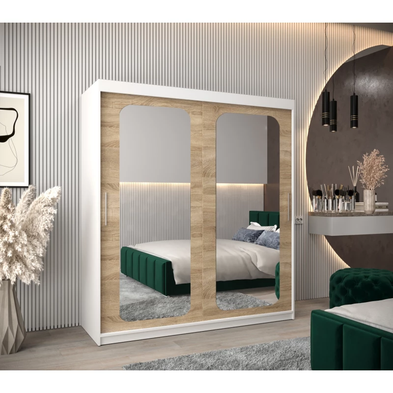 Zrcadlová skříň DONICELA 2 - 180 cm, bílá / sonoma