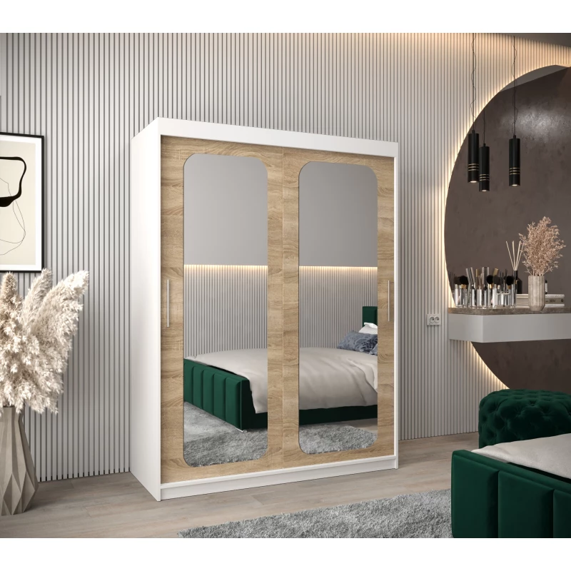 Zrcadlová skříň DONICELA 2 - 150 cm, bílá / sonoma