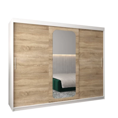 Zrcadlová skříň DONICELA 1 - 250 cm, bílá / sonoma