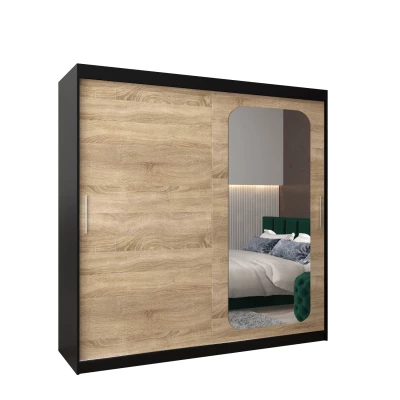 Zrcadlová skříň DONICELA 1 - 200 cm, černá / sonoma