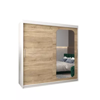 Zrcadlová skříň DONICELA 1 - 200 cm, bílá / sonoma