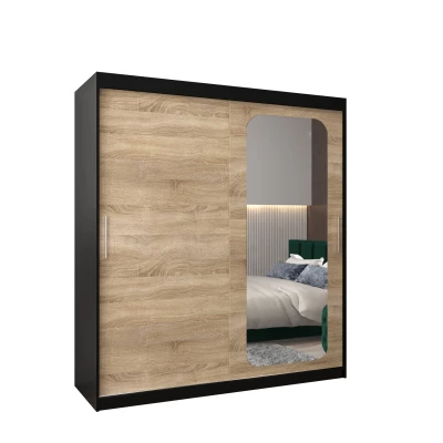 Zrcadlová skříň DONICELA 1 - 180 cm, černá / sonoma