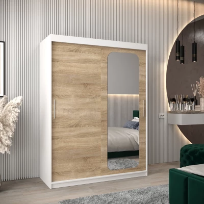 Zrcadlová skříň DONICELA 1 - 150 cm, bílá / sonoma