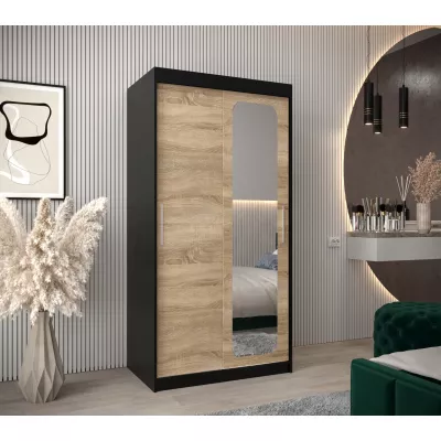 Zrcadlová skříň DONICELA 1 - 100 cm, černá / sonoma