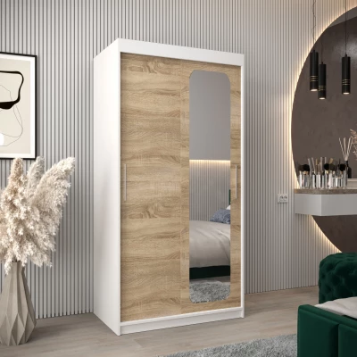 Zrcadlová skříň DONICELA 1 - 100 cm, bílá / sonoma