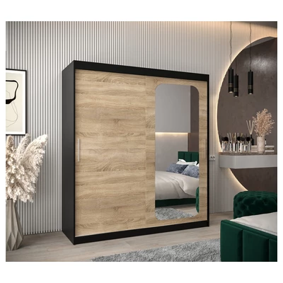 Zrcadlová skříň DONICELA 1 - 180 cm, černá / sonoma