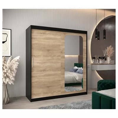 Zrcadlová skříň DONICELA 1 - 180 cm, černá / sonoma