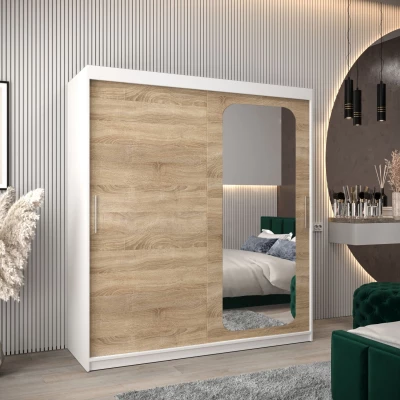 Zrcadlová skříň DONICELA 1 - 180 cm, bílá / sonoma