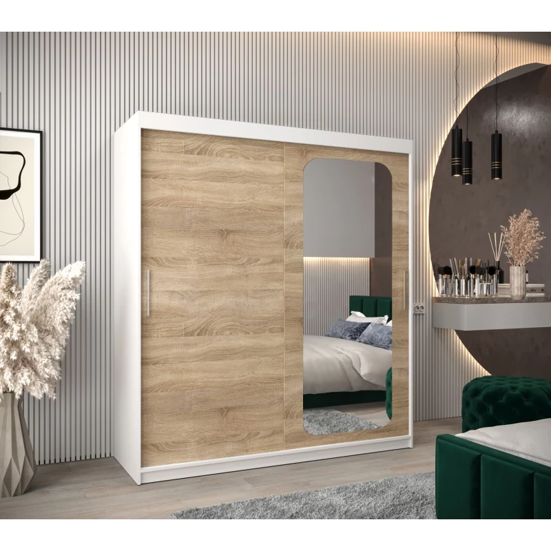 Zrcadlová skříň DONICELA 1 - 180 cm, bílá / sonoma