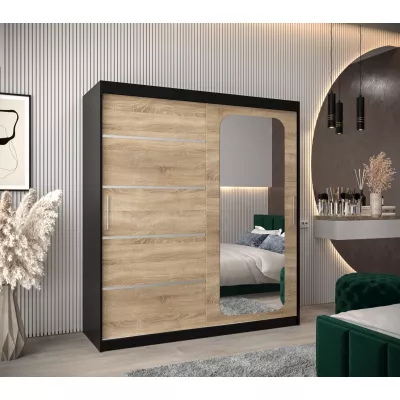 Zrcadlová skříň DONICELA 3 - 180 cm, černá / sonoma